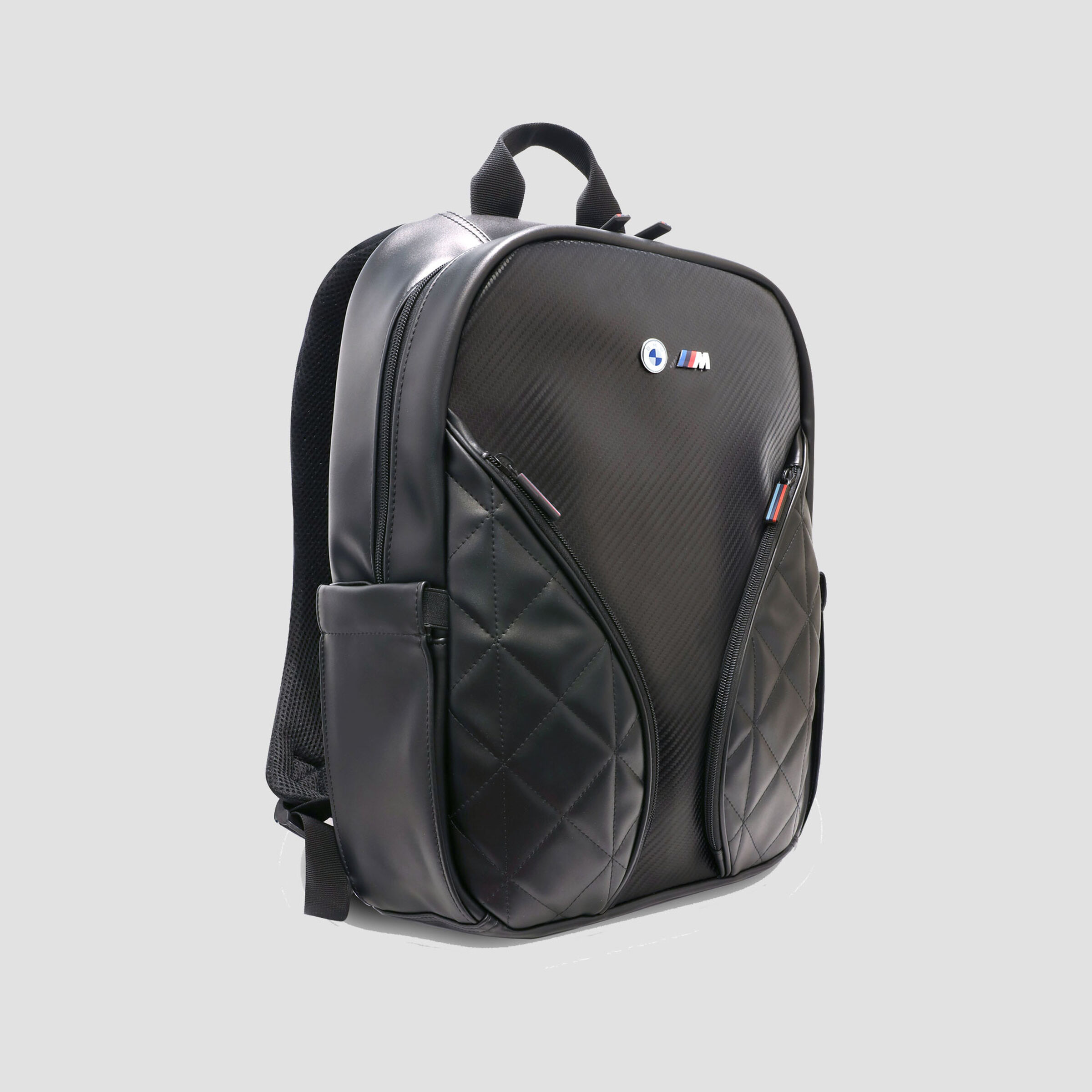 bmw leather backpack BMBP15SPCTFK 16 inch Black Carbon Automotive comfortable to wear on the back for everyday use. Nuna x BMW Essential Bag